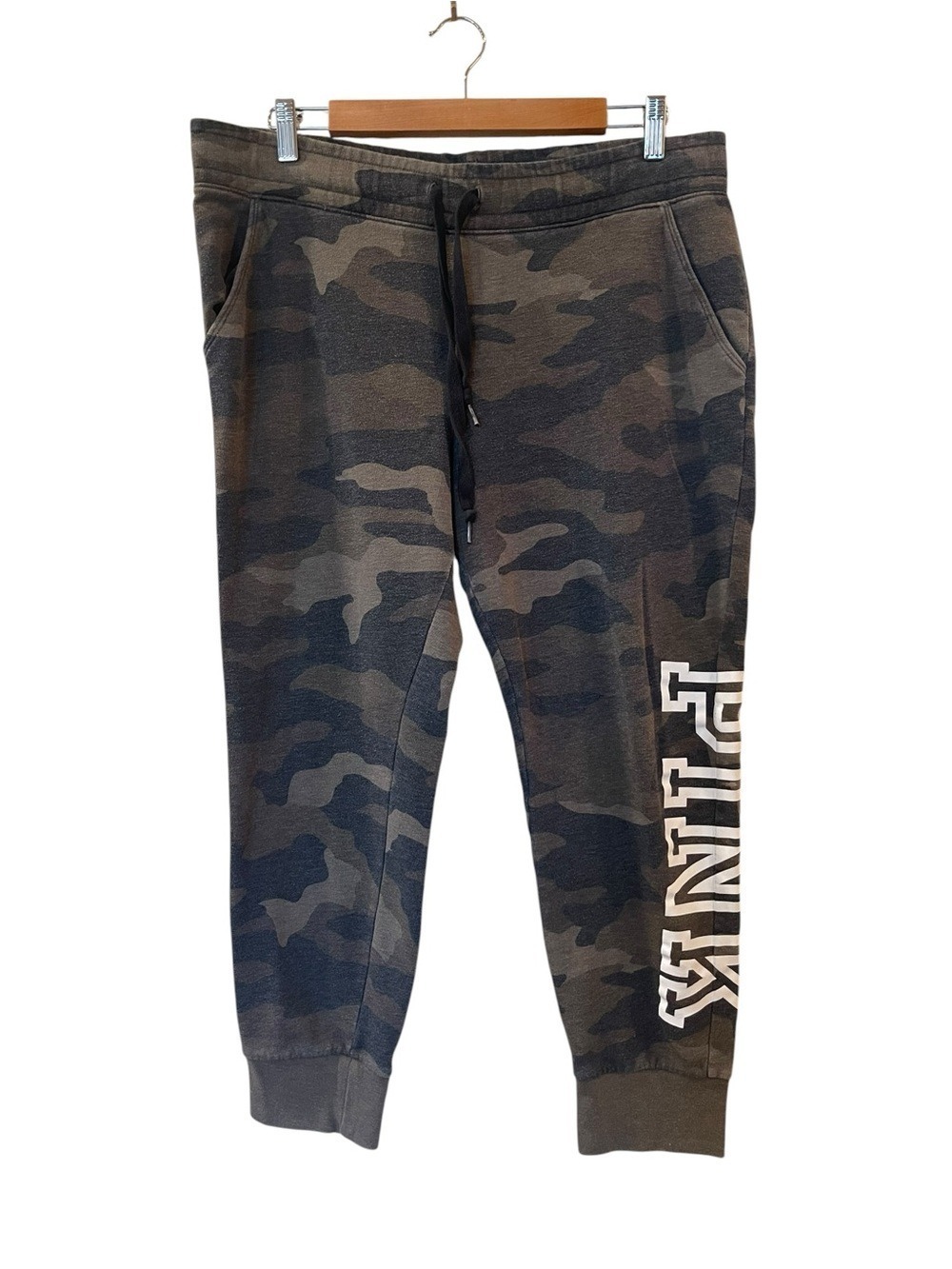 Victoria's Secret Pink Women’s Camo Jogger Pants Green White Logo Size: Large